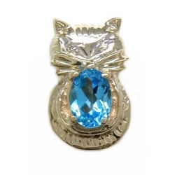 A2293 14K CAT SLIDE WITH BLUE TOPAZ & 2 DIAMOND EYES 